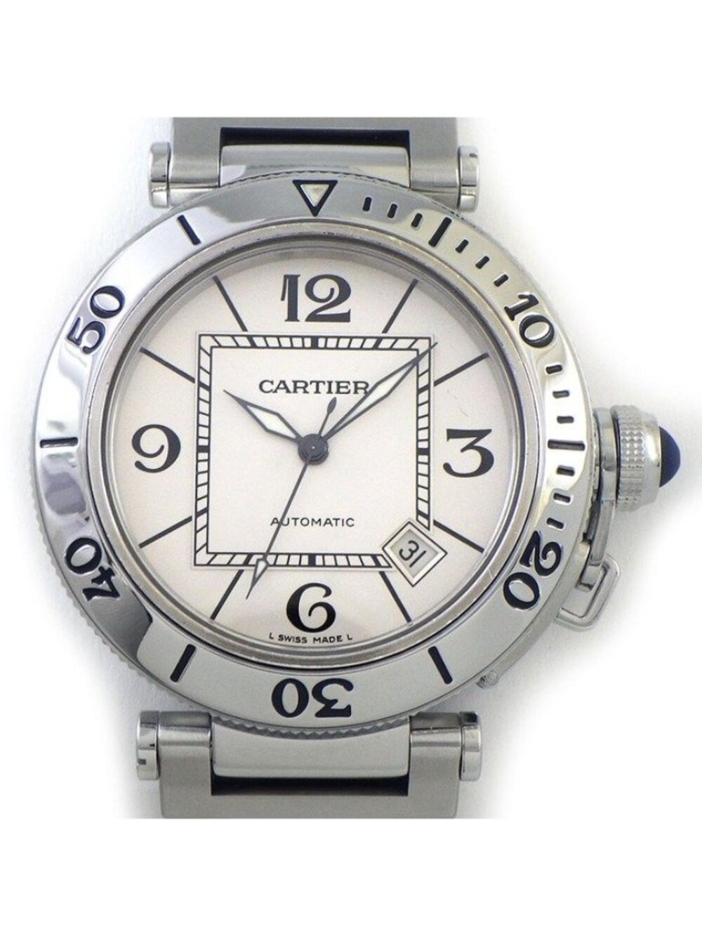 Cartier Watch Pasha Seatimer White Dial Date Luminous Hands SS Automatic